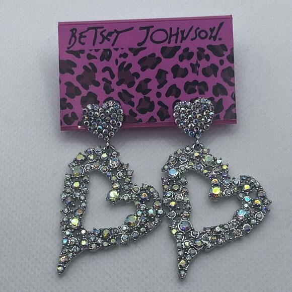 Betsey Johnson Jewelry - EARRINGS! Betsey Johnson Heart AB Crystal Post Dangle Earrings BNWT